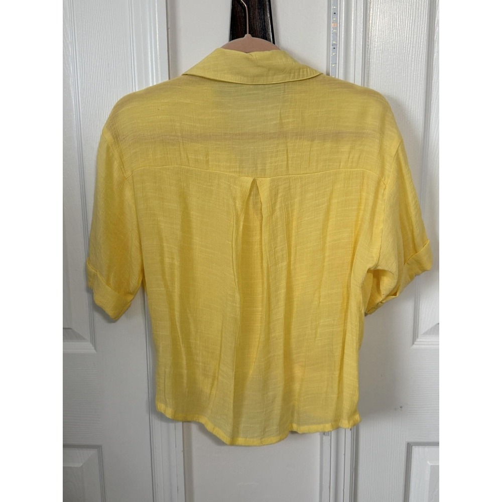 Lily Star Womens S Yellow Short Sleeve Sheer Cropped Blouse MA0681114LS - Picture 12 of 12